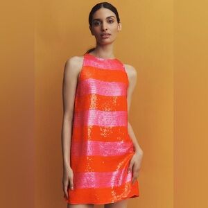 NWT! Mac Duggal Anthropologie Sleeveless Sequin Striped Mini Dress Large L